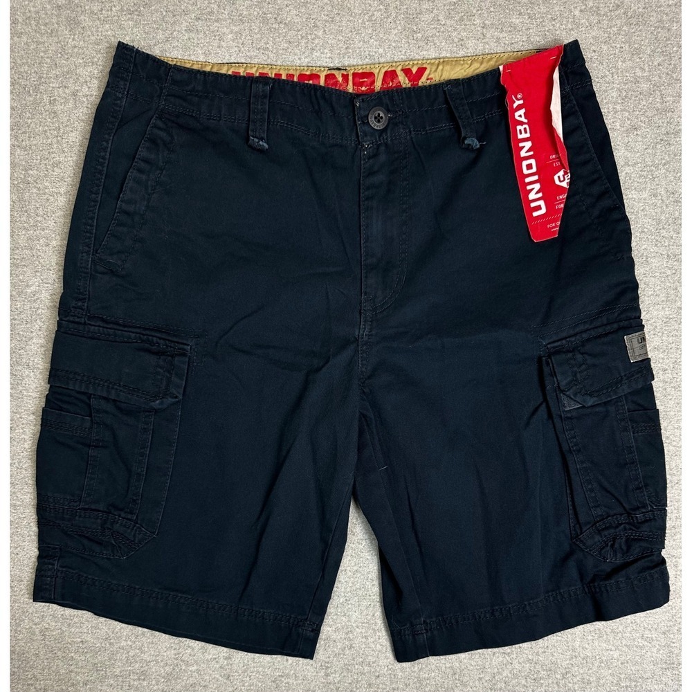 Unionbay Cargo Shorts Mens 34 Navy Cotton Twill Multi Pocket Casual NEW